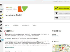 Impressum bei Xing-Profilen von Unternehmen